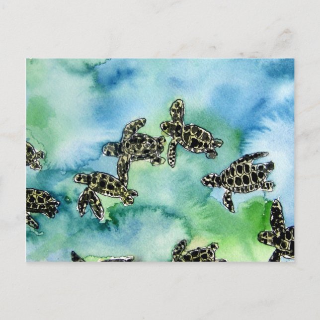 Baby-Meeresschildkrötereptiltiertiermalerei Postkarte (Vorderseite)