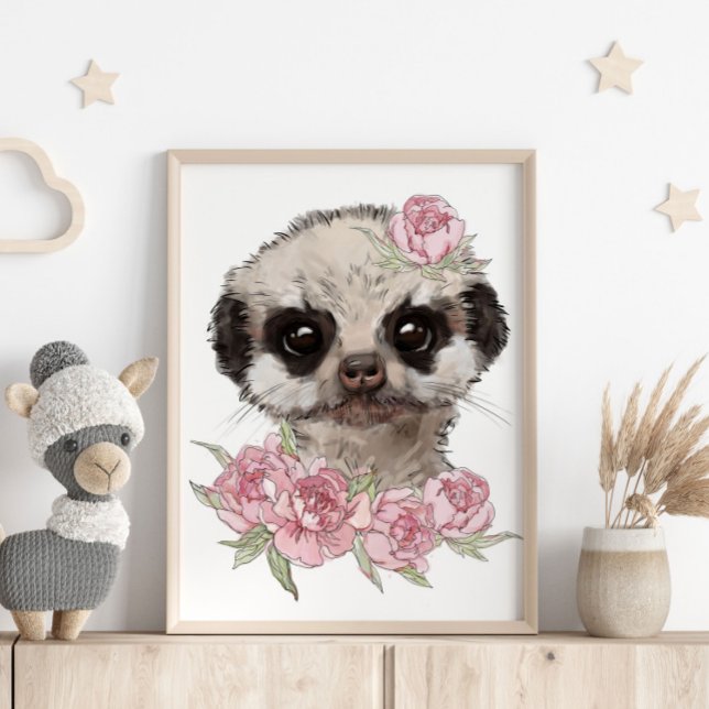 Baby Meerkat Rose Animal Poster | Wall Print (Von Creator hochgeladen)