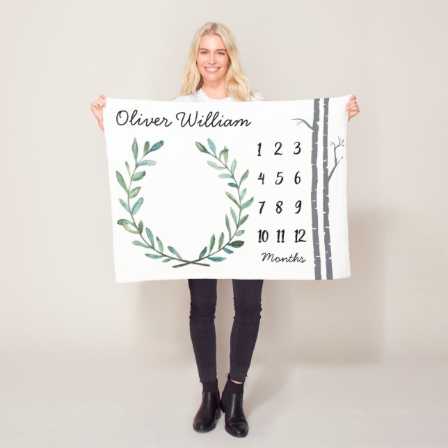 Baby-Meilenstein-Decken-Birken-Bäume und Kranz Fleecedecke (Beispiel)