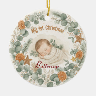 Baby Mein 1. Weihnachten Boho Sage Eukalyptus Keramik Ornament