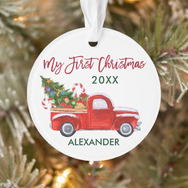 Baby Mein erster Weihnachtscreme Canes Red Truck Ornament (Baum)