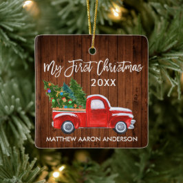 Baby Mein erster Weihnachtswald Vintag Red Truck Keramikornament