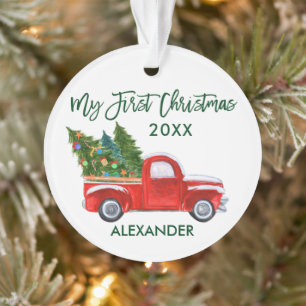 Baby Mein erstes Weihnachten Grün Vintage Roter LK Ornament