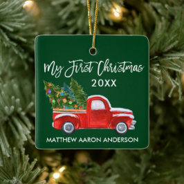 Baby Mein erstes Weihnachten Vintag Red Truck Gree Keramikornament