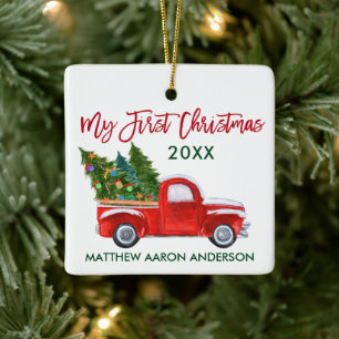 Baby Mein Erstes Weihnachten Vintage LKW Rot Grün Keramikornament