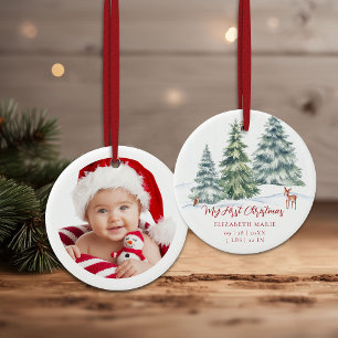 Baby Mein erstes Weihnachten Waldhirsch Eule Foto Keramik Ornament
