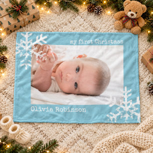 Baby mein erstes Weihnachtsfoto blaue Schneeflocke Fleecedecke