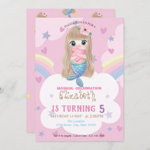 Baby Mermaid Stars Rainbow Birthday Einladung