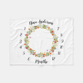 baby mijlpaal deken met veldbloemen en vlindertjes fleecedecke