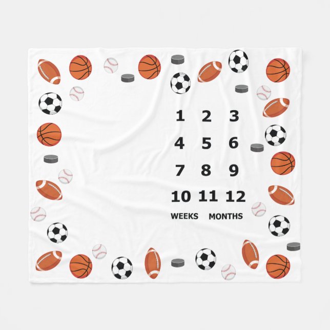 Baby Milestone Blanket Sportdesign Fleecedecke (Vorderseite (Horizontal))