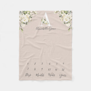 Baby Milestone Blush White Rose Floral Letter Fleecedecke