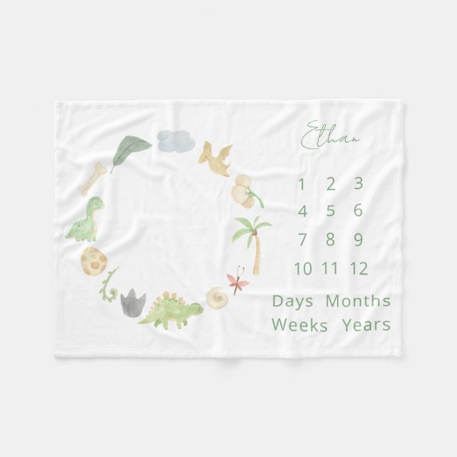 Baby Milestone Dinosaurier Gender Neutral Watercol Fleecedecke (Vorderseite (Horizontal))