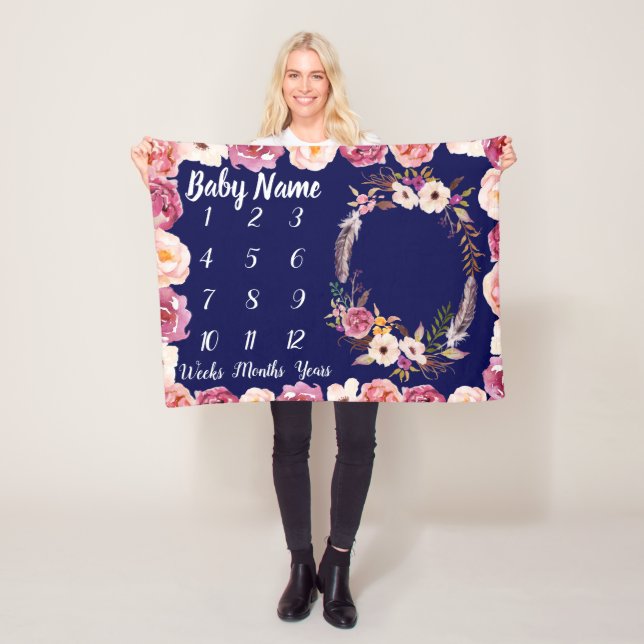 Baby Milestone Personalisiert Baby Shower Girl Ges Fleecedecke (Beispiel)
