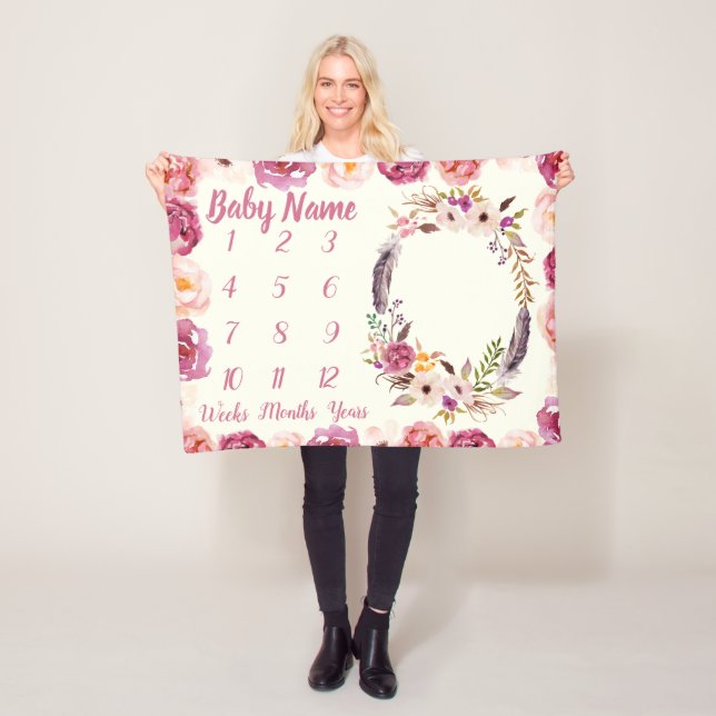 Baby Milestone Personalisiert Baby Shower Girl Ges Fleecedecke (Beispiel)