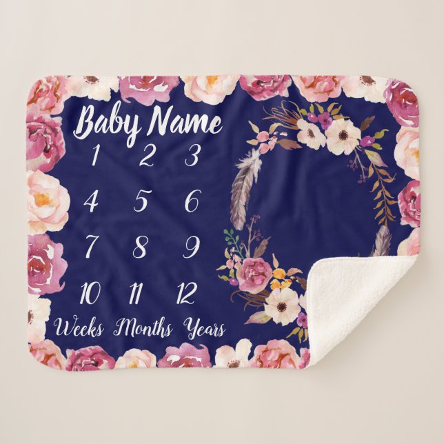 Baby Milestone Personalisiert Baby Shower Girl Ges Sherpadecke (Vorderseite (Horizontal))