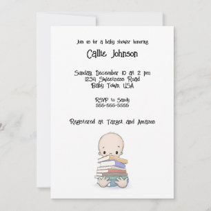 Baby mit Bücher Einladung Dusche, personalisierbar