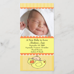 Baby mit Ente FOTO Geburts-Mitteilung Ankündigung