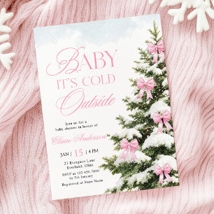 Baby mit rosa Schleife, es ist kalt draußen, Babyp Einladung