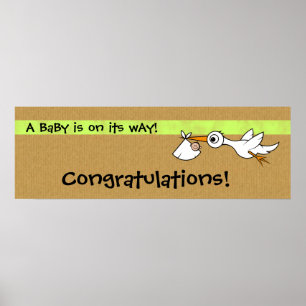 Baby mit Storch   Babyduschbanner Poster