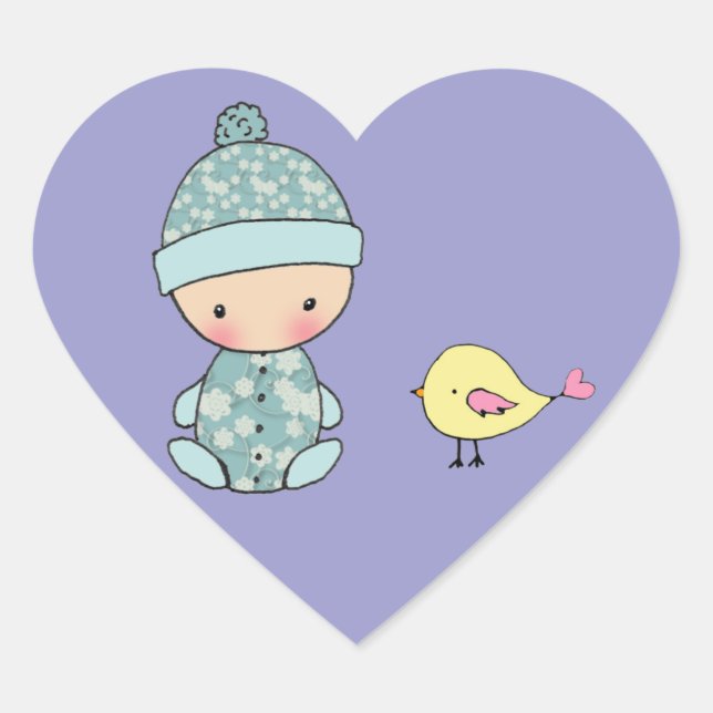 Baby mit Vogelkleber Herz-Aufkleber (Vorderseite)