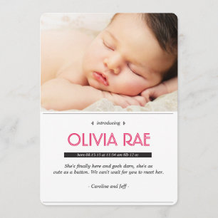 Baby-Mitteilung in Schwarzem, im Weiß und im Rosa Ankündigung