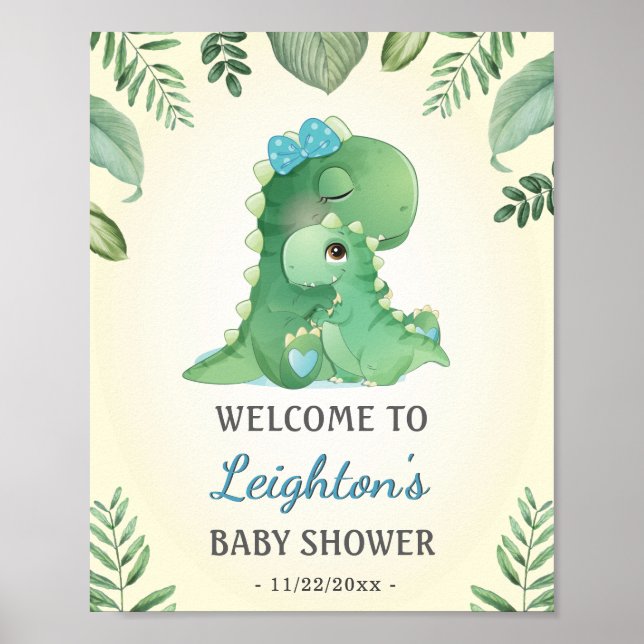 Baby Momma Dinosaurier Blue Baby Boy Dusche Begrüß Poster (Vorne)