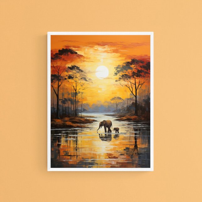 Baby & Mommy Elephant, der Sonnenuntergang geniess Poster (Von Creator hochgeladen)