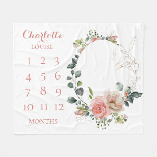 Baby-Monate-Rosafarbenes-Blumen-Monogramm-Flies-De Fleecedecke