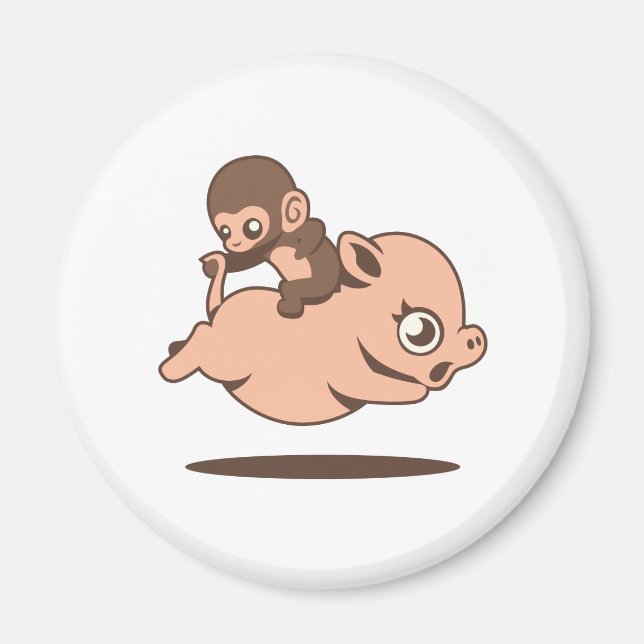 Baby Monkey (Auf einem Schwein rückwärts gehen) Magnet (Vorne)