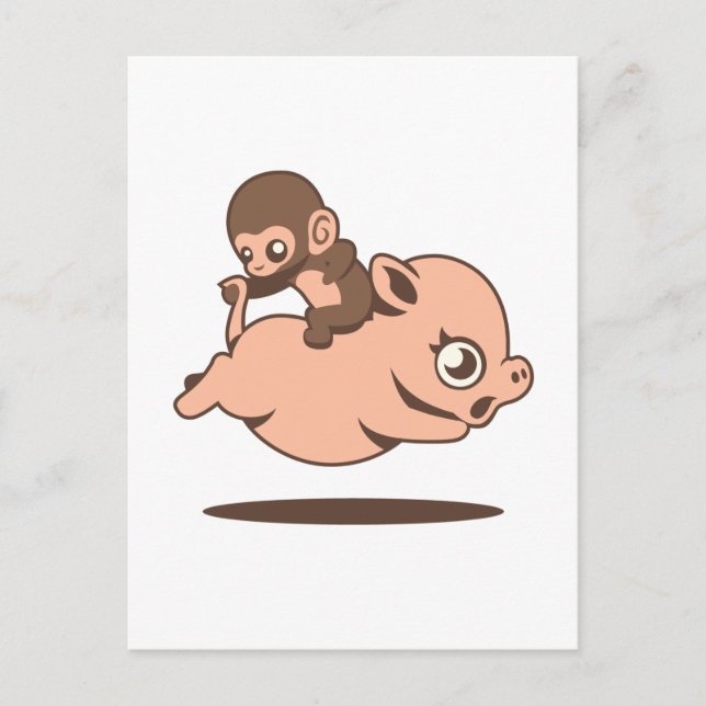 Baby Monkey (Auf einem Schwein rückwärts gehen) Postkarte (Vorderseite)