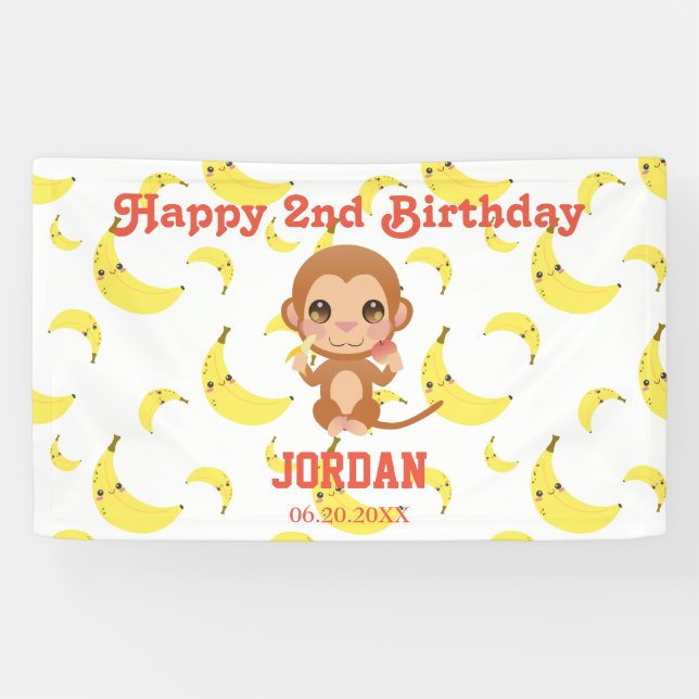 Baby Monkey Birthday Party Banner (Horizontal)
