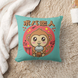 Baby Monkey Boba Tee Niedlich Kawaii Iced Tea Love Kissen