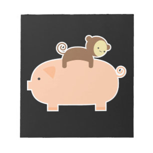 Baby Monkey fährt rückwärts auf einem Schwanz Notizblock