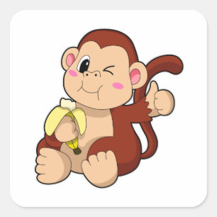 Baby Monkey mit Banana Quadratischer Aufkleber