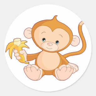 Baby Monkey mit Banana Runder Aufkleber