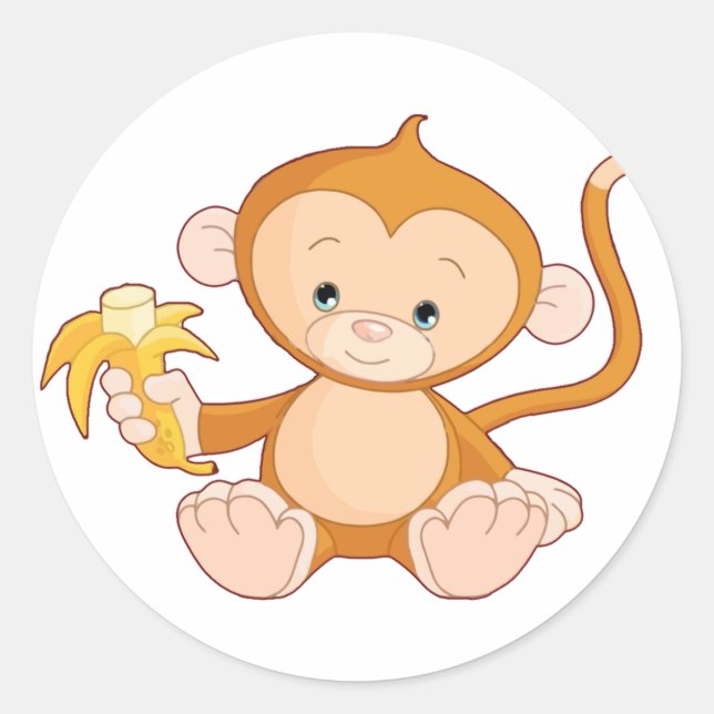 Baby Monkey mit Banana Runder Aufkleber (Vorderseite)