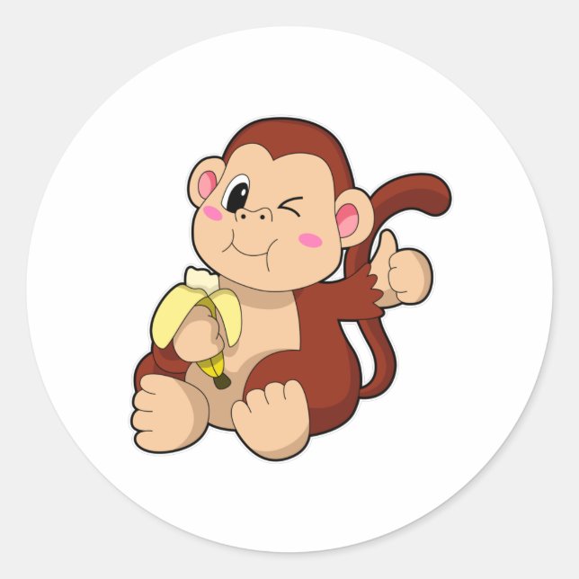 Baby Monkey mit Banana Runder Aufkleber (Vorderseite)