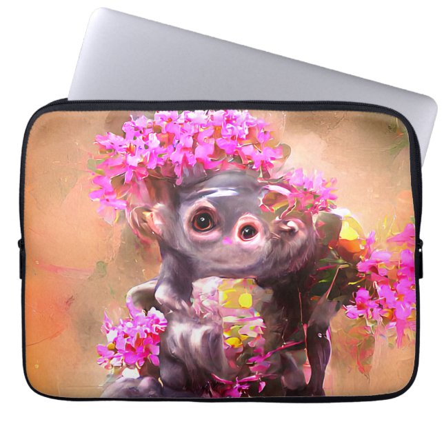 Baby Monkey mit Blume Laptopschutzhülle (Vorderseite)