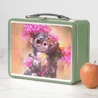 Baby Monkey mit Blume Metall Brotdose