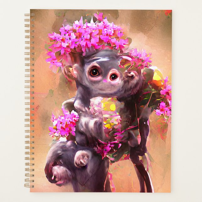 Baby Monkey mit Blume Planer (Vorderseite)