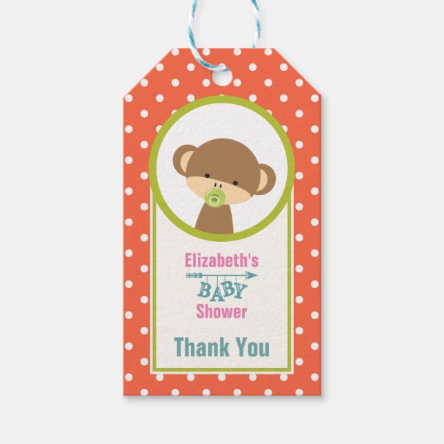 Baby Monkey mit einem Schnuller auf Polka Dots Dan Geschenkanhänger (Vorderseite)