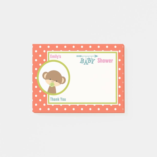 Baby Monkey mit Schnuller Baby Dusche Danke Post-it Klebezettel (Vorderseite)