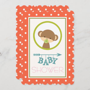 Baby Monkey mit Schnuller Babydusche Einladung