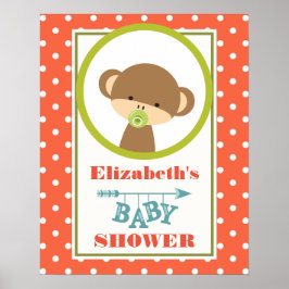 Baby Monkey mit Schnuller Babydusche Poster