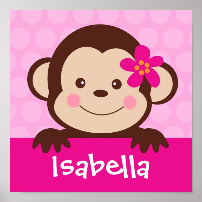 Baby Monkey Personalisiert Name Art Print Girls Poster (Vorne)