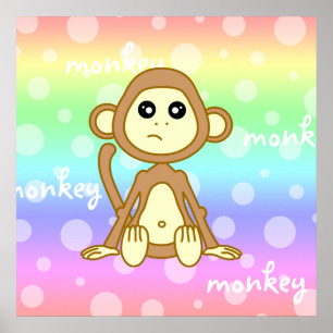 Baby Monkey Rainbow Poster Print Kinderzimmer Wall