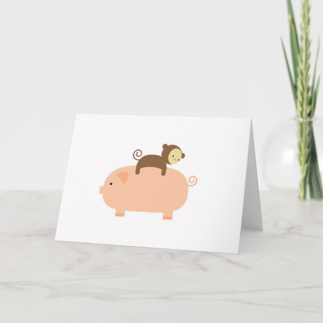 Baby Monkey Riding on a Pig Karte (Vorderseite)