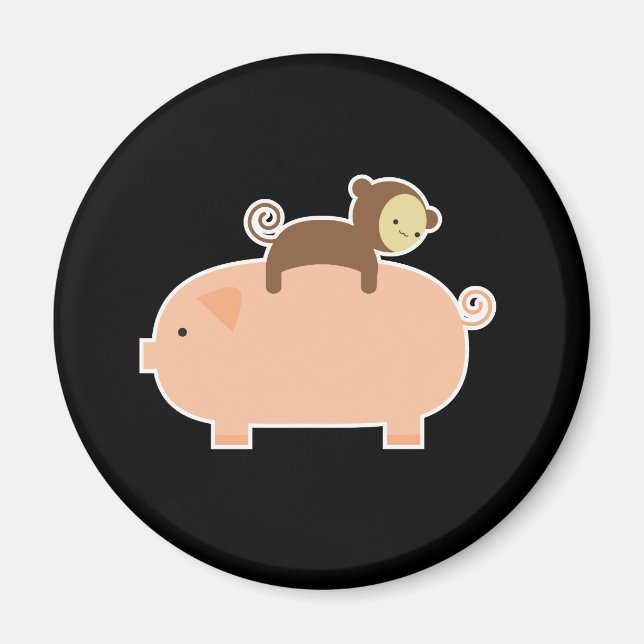 Baby Monkey Riding on a Pig Magnet (Vorne)