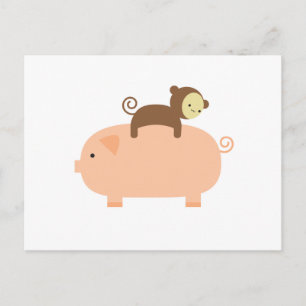 Baby Monkey Riding on a Pig Postkarte