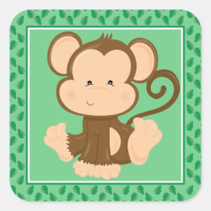 Baby Monkey Safari Animals Party Quadratischer Aufkleber